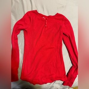 Crimson Waffle Knit Long Sleeve Button Up Tee